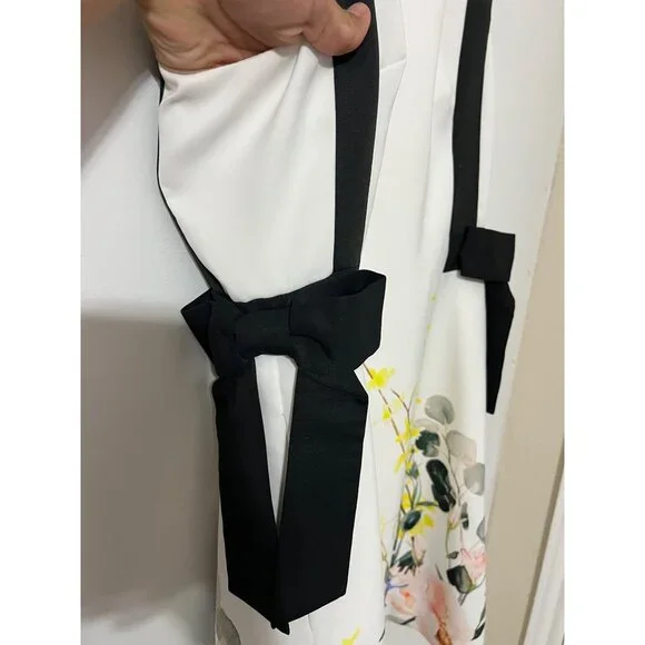 Ted Baker White Floral London Marzy Elegance Bow A-Line Dress Size 2 - Picture 5 of 7